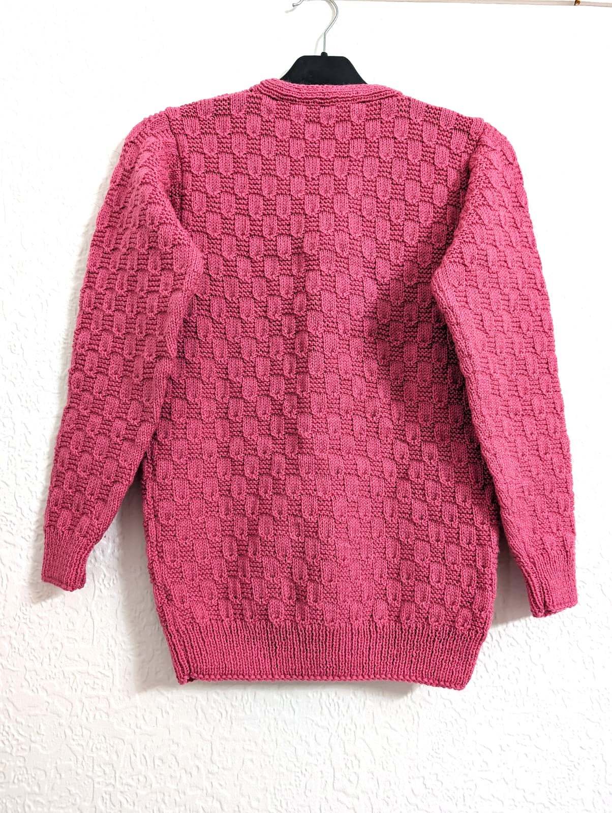 Pink Checkered Knit Button-Up Cardigan