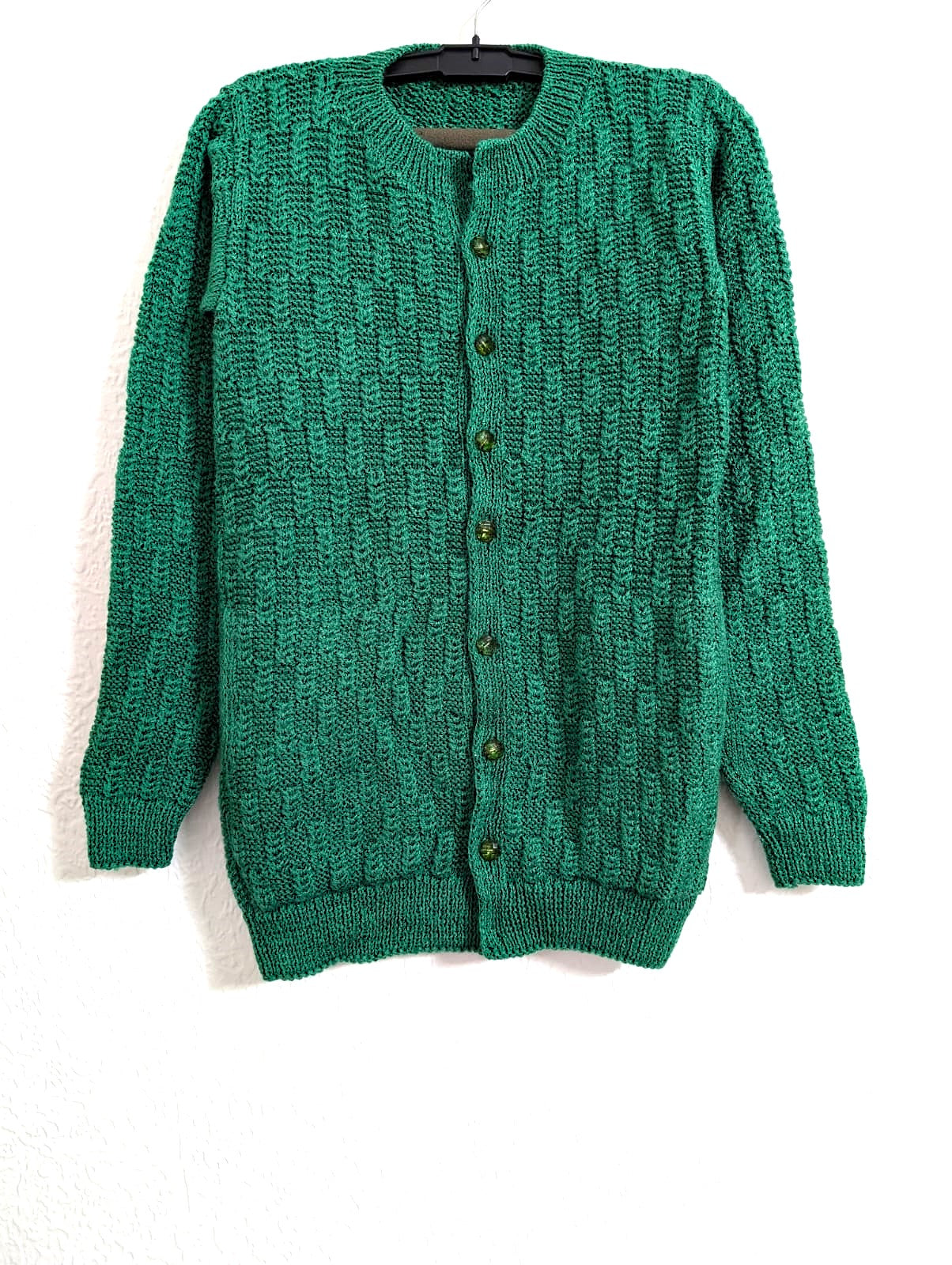 Forest Green Checkered Knit Cardigan