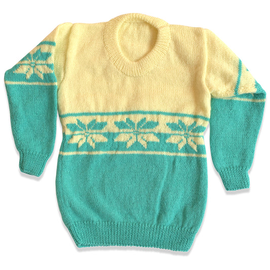 Hand-Knitted Cream & Teal Sweater for Kids (Size 4-5 Years)