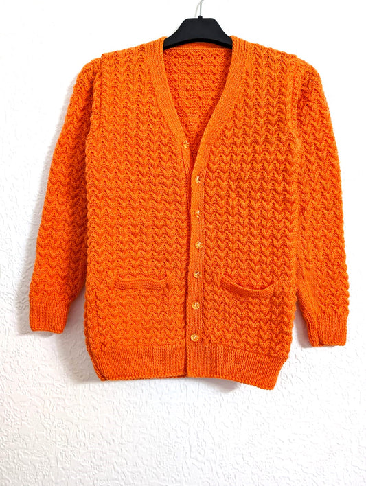 Bright Orange Zigzag Knit Cardigan