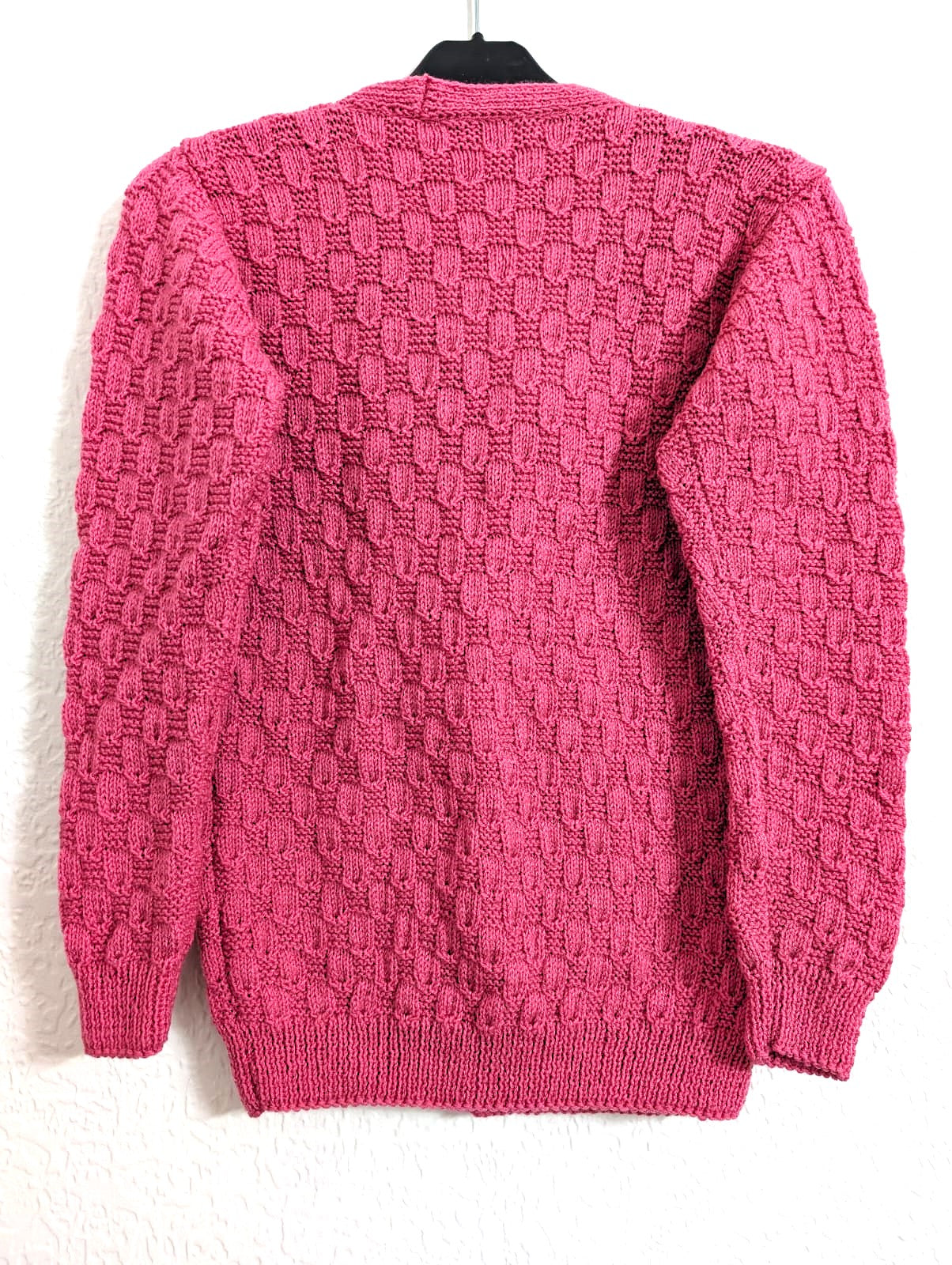 Dark Pink Checkered Knit Cardigan