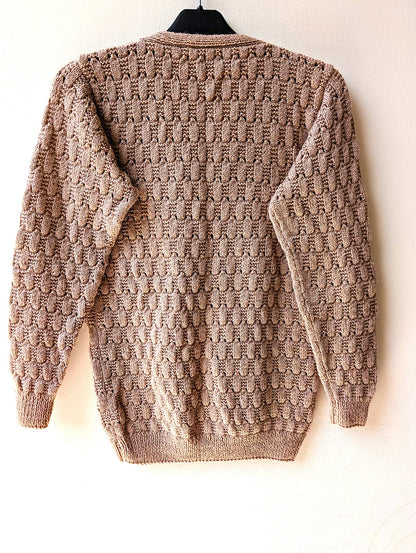 Elegant Mocha Basketweave Knit Cardigan