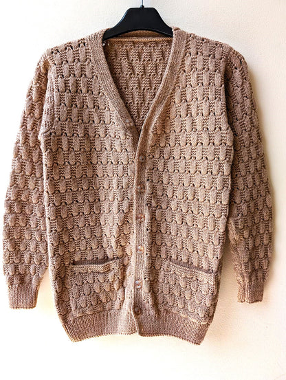 Elegant Mocha Basketweave Knit Cardigan