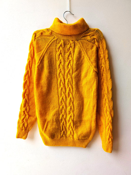 Golden Cable Knit Turtleneck Sweater