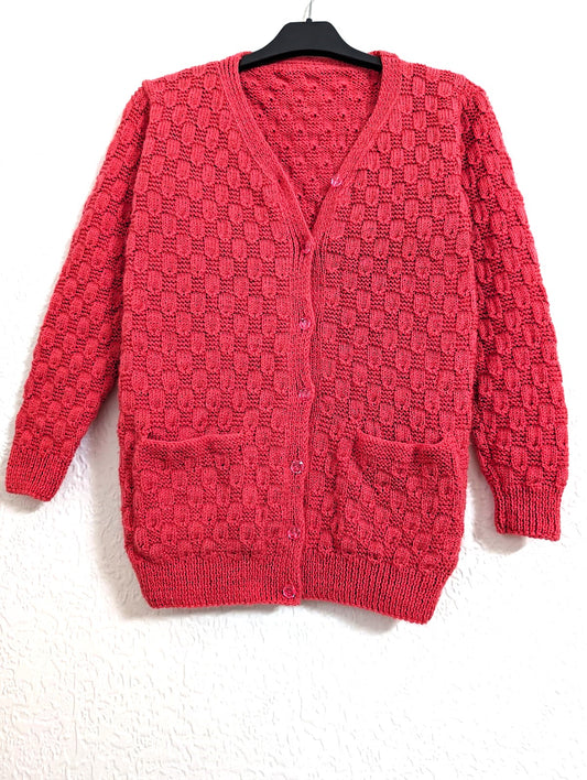 Ruby Red Button-Up Knit Cardigan